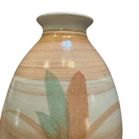 Handcrafted Ceramic Vase With Abstract Leaf Design & Neutral Tones - Picture 3 of 6